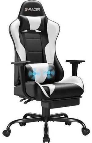 Homall Gaming Chairs, Computer Chair with Footrest and Massage Lumbar Support, Height Adjustable Game Chair with Headrest and Swivel Seat (White) Homall Gaming Chairs, Computer Chair with Footrest and Massage Lumbar Support, Height Adjustable Game Chair with Headrest and Swivel Seat (White)