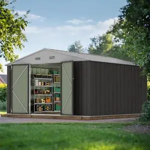 JUMMICO 10 x 10 FT Outdoor Storage Shed, Large Metal Garden Shed & Tool Sheds for Backyard Garden Patio Lawn (Grey) JUMMICO 10 x 10 FT Outdoor Storage Shed, Large Metal Garden Shed & Tool Sheds for Backyard Garden Patio Lawn (Grey)