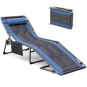Devoko 4-Fold Padded Portable Folding Outdoor Chaise Lounge Heavy Duty Reclining Chair with Pillow & Side Pocket for Patio, Beach, Pool, Camping, Sunbathing (Blue) Devoko 4-Fold Padded Portable Folding Outdoor Chaise Lounge Heavy Duty Reclining Chair with Pillow & Side Pocket for Patio, Beach, Pool, Camping, Sunbathing (Blue)