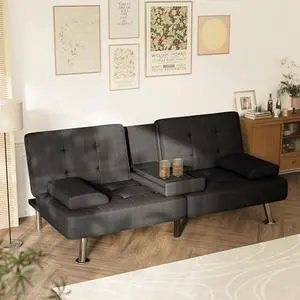 Homall Futon Sofa Bed, Futon Couch with Removable Armrests, Adjustable Recliner Sleeper Sofa Bed with Dual Cup Holders for Living Room, Apartment, Office (Fabric, Black) Homall Futon Sofa Bed, Futon Couch with Removable Armrests, Adjustable Recliner Sleeper Sofa Bed with Dual Cup Holders for Living Room, Apartment, Office (Fabric, Black)