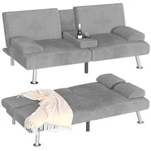 Homall Futon Sofa Bed, Futon Couch with Removable Armrests, Adjustable Recliner Sleeper Sofa Bed with Dual Cup Holders for Living Room, Apartment, Office (Corduroy, Grey) Homall Futon Sofa Bed, Futon Couch with Removable Armrests, Adjustable Recliner Sleeper Sofa Bed with Dual Cup Holders for Living Room, Apartment, Office (Corduroy, Grey)