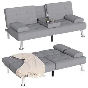 Homall Futon Sofa Bed, Futon Couch with Removable Armrests, Adjustable Recliner Sleeper Sofa Bed with Dual Cup Holders for Living Room, Apartment, Office (Fabric, Light Grey) Homall Futon Sofa Bed, Futon Couch with Removable Armrests, Adjustable Recliner Sleeper Sofa Bed with Dual Cup Holders for Living Room, Apartment, Office (Fabric, Light Grey)