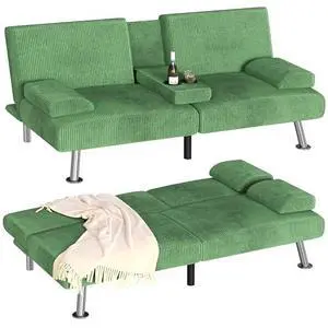Homall Futon Sofa Bed, Futon Couch with Removable Armrests, Adjustable Recliner Sleeper Sofa Bed with Dual Cup Holders for Living Room, Apartment, Office (Corduroy, Green) Homall Futon Sofa Bed, Futon Couch with Removable Armrests, Adjustable Recliner Sleeper Sofa Bed with Dual Cup Holders for Living Room, Apartment, Office (Corduroy, Green)