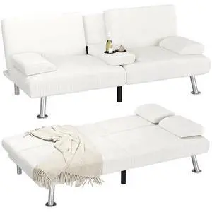 Homall Futon Sofa Bed, Futon Couch with Removable Armrests, Adjustable Recliner Sleeper Sofa Bed with Dual Cup Holders for Living Room, Apartment, Office (Corduroy, White) Homall Futon Sofa Bed, Futon Couch with Removable Armrests, Adjustable Recliner Sleeper Sofa Bed with Dual Cup Holders for Living Room, Apartment, Office (Corduroy, White)