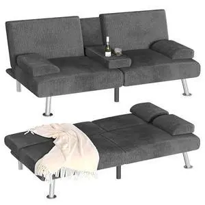 Homall Futon Sofa Bed, Leather Futon Couch with Removable Armrests, Adjustable Recliner Sleeper Sofa Bed with Dual Cup Holders for Living Room, Apartment, Office (Dark Grey) Homall Futon Sofa Bed, Leather Futon Couch with Removable Armrests, Adjustable Recliner Sleeper Sofa Bed with Dual Cup Holders for Living Room, Apartment, Office (Dark Grey)
