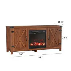 JUMMICO Fireplace TV Stand, Farmhouse Entertainment Center with Fireplace and Shelves, Double Barn Doors Storage Cabinets for TVs to 65+ Inch for Living Room (Walnut) JUMMICO Fireplace TV Stand, Farmhouse Entertainment Center with Fireplace and Shelves, Double Barn Doors Storage Cabinets for TVs to 65+ Inch for Living Room (Walnut)