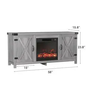 JUMMICO Fireplace TV Stand, Farmhouse Entertainment Center with Fireplace and Shelves, Double Barn Doors Storage Cabinets for TVs to 65+ Inch for Living Room (Grey) JUMMICO Fireplace TV Stand, Farmhouse Entertainment Center with Fireplace and Shelves, Double Barn Doors Storage Cabinets for TVs to 65+ Inch for Living Room (Grey)