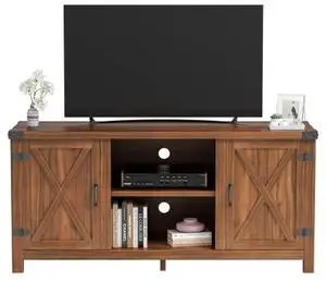 JUMMICO TV Stand, 65 Inch TV Farmhouse Entertainment Center with Double Barn Doors and Storage Cabinets, Console TV Table Media for Living Room, Bedroom (Walnut) JUMMICO TV Stand, 65 Inch TV Farmhouse Entertainment Center with Double Barn Doors and Storage Cabinets, Console TV Table Media for Living Room, Bedroom (Walnut)