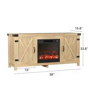 JUMMICO Fireplace TV Stand, Farmhouse Entertainment Center with Fireplace and Shelves, Double Barn Doors Storage Cabinets for TVs to 65+ Inch for Living Room (Pale Yellow) JUMMICO Fireplace TV Stand, Farmhouse Entertainment Center with Fireplace and Shelves, Double Barn Doors Storage Cabinets for TVs to 65+ Inch for Living Room (Pale Yellow)