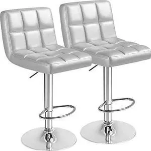 Furmax Bar Stools Modern Pu Leather Swivel Adjustable Hydraulic Bar Stool Square Counter Height Stool Set of 2 (Sliver) Furmax Bar Stools Modern Pu Leather Swivel Adjustable Hydraulic Bar Stool Square Counter Height Stool Set of 2 (Sliver)