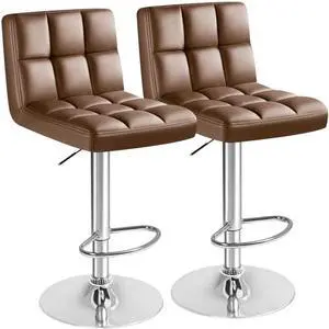 Furmax Bar Stools Modern Pu Leather Swivel Adjustable Hydraulic Bar Stool Square Counter Height Stool Set of 2 (Brown) Furmax Bar Stools Modern Pu Leather Swivel Adjustable Hydraulic Bar Stool Square Counter Height Stool Set of 2 (Brown)