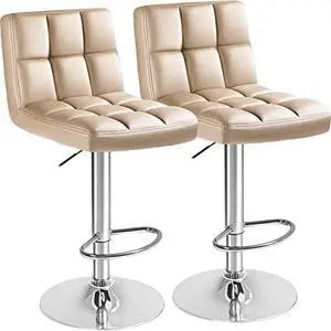 Furmax Bar Stools Modern Pu Leather Swivel Adjustable Hydraulic Bar Stool Square Counter Height Stool Set of 2 (Khaki) Furmax Bar Stools Modern Pu Leather Swivel Adjustable Hydraulic Bar Stool Square Counter Height Stool Set of 2 (Khaki)