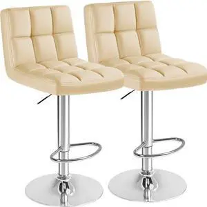 Furmax Bar Stools Modern Pu Leather Swivel Adjustable Hydraulic Bar Stool Square Counter Height Stool Set of 2 (Beige) Furmax Bar Stools Modern Pu Leather Swivel Adjustable Hydraulic Bar Stool Square Counter Height Stool Set of 2 (Beige)
