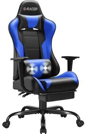 Homall Gaming Chairs, Computer Chair with Footrest and Massage Lumbar Support, Height Adjustable Game Chair with Headrest and Swivel Seat (Blue) Homall Gaming Chairs, Computer Chair with Footrest and Massage Lumbar Support, Height Adjustable Game Chair with Headrest and Swivel Seat (Blue)