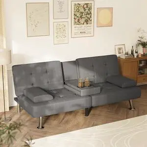 Homall Futon Sofa Bed, Futon Couch with Removable Armrests, Adjustable Recliner Sleeper Sofa Bed with Dual Cup Holders for Living Room, Apartment, Office (Fabric, Dark Grey) Homall Futon Sofa Bed, Futon Couch with Removable Armrests, Adjustable Recliner Sleeper Sofa Bed with Dual Cup Holders for Living Room, Apartment, Office (Fabric, Dark Grey)
