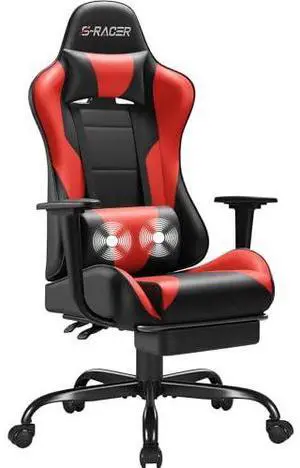 Homall Gaming Chairs, Computer Chair with Footrest and Massage Lumbar Support, Height Adjustable Game Chair with Headrest and Swivel Seat (Red) Homall Gaming Chairs, Computer Chair with Footrest and Massage Lumbar Support, Height Adjustable Game Chair with Headrest and Swivel Seat (Red)