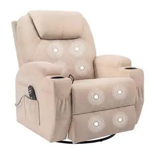 JUMMICO Small Swivel Rocker Recliner, 360 Rocking Chair Recliner with Massage, Upholstered Fabric Rocker Recliner with Cup Holder for Living Room, Bedroom, Nursery (Beige) JUMMICO Small Swivel Rocker Recliner, 360 Rocking Chair Recliner with Massage, Upholstered Fabric Rocker Recliner with Cup Holder for Living Room, Bedroom, Nursery (Beige)