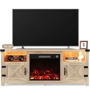 Furmax LED Entertainment Center with Fireplace, Fireplace TV Stand with Storage Cabinets and 2 Open Shelves, Modern Media TV Console for Living Room (Light Oak) Furmax LED Entertainment Center with Fireplace, Fireplace TV Stand with Storage Cabinets and 2 Open Shelves, Modern Media TV Console for Living Room (Light Oak)