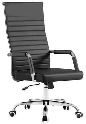 Furmax Ribbed Office Chair High Back PU Leather Executive Conference Chair Adjustable Swivel Chair with Arms, Black Furmax Ribbed Office Chair High Back PU Leather Executive Conference Chair Adjustable Swivel Chair with Arms, Black