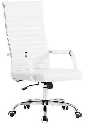 Furmax Ribbed Office Chair High Back PU Leather Executive Conference Chair Adjustable Swivel Chair with Arms (White) Furmax Ribbed Office Chair High Back PU Leather Executive Conference Chair Adjustable Swivel Chair with Arms (White)