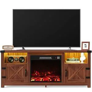 Furmax LED Entertainment Center with Fireplace, Fireplace TV Stand with Storage Cabinets and 2 Open Shelves, Modern Media TV Console for Living Room (Dark Brown) Furmax LED Entertainment Center with Fireplace, Fireplace TV Stand with Storage Cabinets and 2 Open Shelves, Modern Media TV Console for Living Room (Dark Brown)