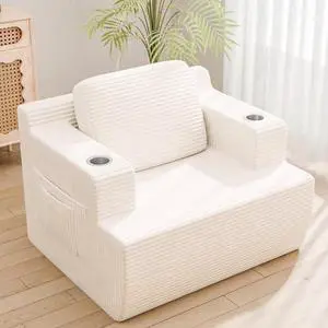 Homall 42 Single Sofa Foam Couch for Small Spaces Upholstered Floor Sofa with Cup Holder & Storage Pocket Boneless Couch for Bedroom Living Room (White, Single) Homall 42 Single Sofa Foam Couch for Small Spaces Upholstered Floor Sofa with Cup Holder & Storage Pocket Boneless Couch for Bedroom Living Room (White, Single)