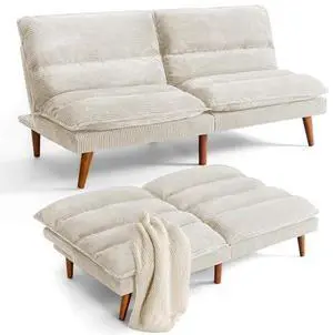 Flamaker Convertible Futon Sofa Bed Futon Couch with Adjustable Back Upholstered Sleeper Sofa Bed for Living Room Furniture (Corduroy, White) Flamaker Convertible Futon Sofa Bed Futon Couch with Adjustable Back Upholstered Sleeper Sofa Bed for Living Room Furniture (Corduroy, White)