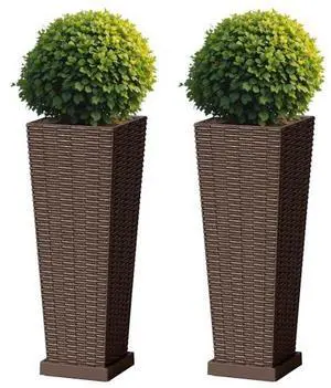 Flamaker Set of 2 Resin Rattan Planters with Tray for Indoor Outdoor, 32'' Tall Flower Pots with Drainage Holes&Inner Pot, Tapered Planters for Garden, Patio, Porch (Brown, Large) Flamaker Set of 2 Resin Rattan Planters with Tray for Indoor Outdoor, 32'' Tall Flower Pots with Drainage Holes&Inner Pot, Tapered Planters for Garden, Patio, Porch (Brown, Large)