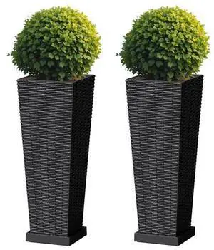 Flamaker Set of 2 Resin Rattan Planters with Tray for Indoor Outdoor, 24'' Tall Flower Pots with Drainage Holes&Inner Pot, Tapered Planters for Garden, Patio, Porch (Black, Small) Flamaker Set of 2 Resin Rattan Planters with Tray for Indoor Outdoor, 24'' Tall Flower Pots with Drainage Holes&Inner Pot, Tapered Planters for Garden, Patio, Porch (Black, Small)