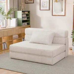 JUMMICO Convertible Sofa Bed with Pillow, No Assembly Foldable Boneless Chair, Multi-Function Floor Couch for Living Room, Apartment, Small Space (Corduroy, White) JUMMICO Convertible Sofa Bed with Pillow, No Assembly Foldable Boneless Chair, Multi-Function Floor Couch for Living Room, Apartment, Small Space (Corduroy, White)