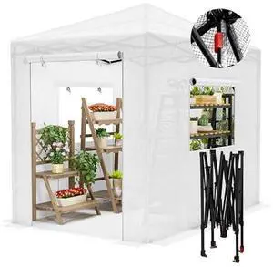 Devoko 8x6 FT Walk-in Greenhouse, Instant Pop Up Green House for Outdoors with PE Cover, Zippered Door and 2 Roll-up Windows, Portable and Easy Assemble (White) Devoko 8x6 FT Walk-in Greenhouse, Instant Pop Up Green House for Outdoors with PE Cover, Zippered Door and 2 Roll-up Windows, Portable and Easy Assemble (White)