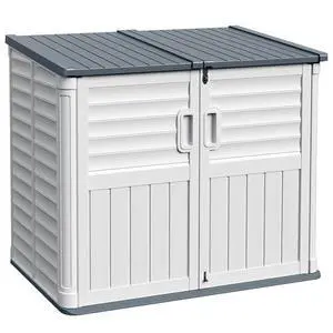 Devoko Resin Outdoor Storage Shed, 34 Cu Ft Outdoor Storage Cabinet with Shelf, Waterproof, Double Locks, Resin Storage for Trash Can, Garden Tools, Pool Supplies (Beige) Devoko Resin Outdoor Storage Shed, 34 Cu Ft Outdoor Storage Cabinet with Shelf, Waterproof, Double Locks, Resin Storage for Trash Can, Garden Tools, Pool Supplies (Beige)