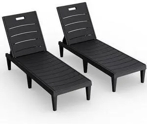 Devoko Outdoor Chaise Lounge Chair Set of 2 with 5-Position Adjustable Back, Waterproof & Lightweight PP Lounge Chairs for Outside Pool Patio (Black) Devoko Outdoor Chaise Lounge Chair Set of 2 with 5-Position Adjustable Back, Waterproof & Lightweight PP Lounge Chairs for Outside Pool Patio (Black)