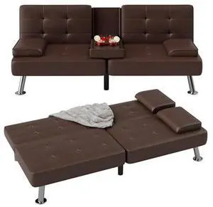 Flamaker Futon Sofa Bed Modern Folding Futon Set Convertible Recliner Lounge for Living Room with 2 Cup Holders, Removable Armrests (PU Leather, Brown) Flamaker Futon Sofa Bed Modern Folding Futon Set Convertible Recliner Lounge for Living Room with 2 Cup Holders, Removable Armrests (PU Leather, Brown)