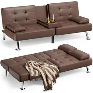 Homall Futon Sofa Bed, Leather Futon Couch with Removable Armrests, Adjustable Recliner Sleeper Sofa Bed with Dual Cup Holders for Living Room, Apartment, Office (Brown) Homall Futon Sofa Bed, Leather Futon Couch with Removable Armrests, Adjustable Recliner Sleeper Sofa Bed with Dual Cup Holders for Living Room, Apartment, Office (Brown)