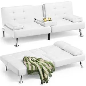 Homall Futon Sofa Bed, Leather Futon Couch with Removable Armrests, Adjustable Recliner Sleeper Sofa Bed with Dual Cup Holders for Living Room, Apartment, Office (White) Homall Futon Sofa Bed, Leather Futon Couch with Removable Armrests, Adjustable Recliner Sleeper Sofa Bed with Dual Cup Holders for Living Room, Apartment, Office (White)