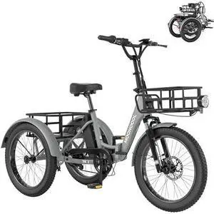 MOONCOOL Foldable Electric Tricycle for Adults, 20" Aluminum Etrike Fat Tire, Rated 500W 48V 15Ah Rear Differential, Front Suspension, 15.5MPH, 450LBS Payload, 95% Pre-Assembled MOONCOOL Foldable Electric Tricycle for Adults, 20" Aluminum Etrike Fat Tire, Rated 500W 48V 15Ah Rear Differential, Front Suspension, 15.5MPH, 450LBS Payload, 95% Pre-Assembled