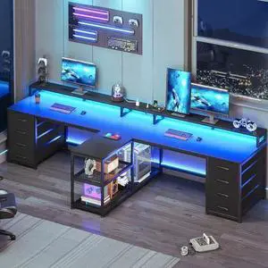 SEDETA 94.5" 2 Person Gaming Desk, Long Office Computer Desk with 8 Drawers & LED Light, Two Person Desk with Storage, Power Strip & Monitor Shelf for Home Office, Black SEDETA 94.5" 2 Person Gaming Desk, Long Office Computer Desk with 8 Drawers & LED Light, Two Person Desk with Storage, Power Strip & Monitor Shelf for Home Office, Black