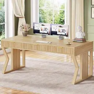 SEDETA 55" Executive Office Desk with 3 Drawers, Home Office Desk with Storage Drawers, Computer Writing Desk Study Table, Natural Oak SEDETA 55" Executive Office Desk with 3 Drawers, Home Office Desk with Storage Drawers, Computer Writing Desk Study Table, Natural Oak