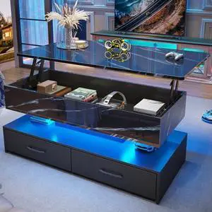 SEDETA 40" Lift Top Coffee Table, Coffee Tables with Storage for Living Room, Small Coffee Table with 2 Drawers & LED Light for Dining Reception Room, Black Marble SEDETA 40" Lift Top Coffee Table, Coffee Tables with Storage for Living Room, Small Coffee Table with 2 Drawers & LED Light for Dining Reception Room, Black Marble