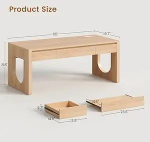SEDETA Modern Office Desk with 3 Drawers, 55" Executive Desk with Storage, Wood Computer Desk with Power Outlet, Home Office Desks with Relief Texture, Natrual SEDETA Modern Office Desk with 3 Drawers, 55" Executive Desk with Storage, Wood Computer Desk with Power Outlet, Home Office Desks with Relief Texture, Natrual