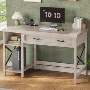 SEDETA Farmhouse Small Desk with Drawers, 40" Computer Desk with Storage Shelves, Writing Desk for Small Space and Power Outlet, Desk for Bedroom, Home Office, Mahogany Grey SEDETA Farmhouse Small Desk with Drawers, 40" Computer Desk with Storage Shelves, Writing Desk for Small Space and Power Outlet, Desk for Bedroom, Home Office, Mahogany Grey