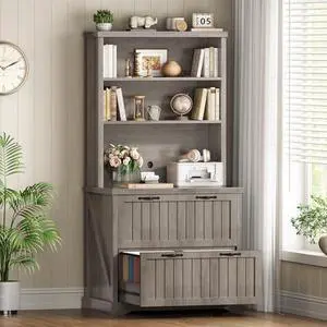 SEDETA 2 Drawer Filing Cabinet, Farmhouse File Cabinet for Home Office with Storage Shelves, Wood Tall Office Filing Cabinet fits Letter, Legal, A4 Size, Lateral File Cabinets with Bookshelf (Grey) SEDETA 2 Drawer Filing Cabinet, Farmhouse File Cabinet for Home Office with Storage Shelves, Wood Tall Office Filing Cabinet fits Letter, Legal, A4 Size, Lateral File Cabinets with Bookshelf (Grey)