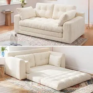 Homkdom Convertible Loveseat Sleeper, Space-Saving Folding Sofa Bed for Small Spaces, No Assembly Pull Out Couch with Pillows, White Homkdom Convertible Loveseat Sleeper, Space-Saving Folding Sofa Bed for Small Spaces, No Assembly Pull Out Couch with Pillows, White
