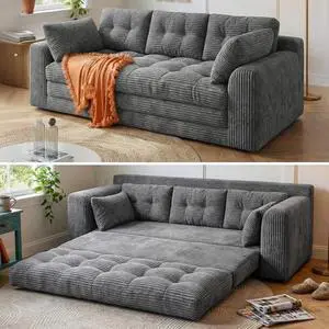 Homkdom 3 Seater Boneless Couch for Living Room, Convertible Folding Sofa Bed, Pull Out Sleeper Sofa with Pillows, Floor Couch Comfy Lounge Guest Bed for Small Space Bedroom, Grey Homkdom 3 Seater Boneless Couch for Living Room, Convertible Folding Sofa Bed, Pull Out Sleeper Sofa with Pillows, Floor Couch Comfy Lounge Guest Bed for Small Space Bedroom, Grey