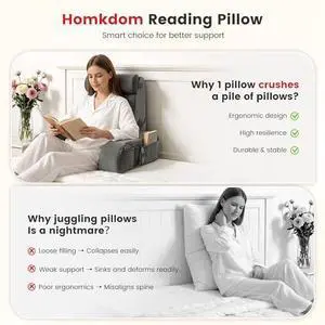 Homkdom Reading Pillow for Sitting in Bed Adult, 20" Back Pillow for Bed Sitting up with Armrests & Storage Pockets, Ergonomic Wedge Pillow for Watching TV, Gaming, Working, Recovery, 5PCS, Grey Homkdom Reading Pillow for Sitting in Bed Adult, 20" Back Pillow for Bed Sitting up with Armrests & Storage Pockets, Ergonomic Wedge Pillow for Watching TV, Gaming, Working, Recovery, 5PCS, Grey
