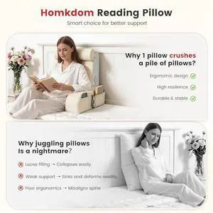 Homkdom Reading Pillow for Sitting in Bed Adult, 20" Back Pillow for Bed Sitting up with Armrests & Storage Pockets, Ergonomic Wedge Pillow for Watching TV, Gaming, Working, Recovery, 5PCS, Beige Homkdom Reading Pillow for Sitting in Bed Adult, 20" Back Pillow for Bed Sitting up with Armrests & Storage Pockets, Ergonomic Wedge Pillow for Watching TV, Gaming, Working, Recovery, 5PCS, Beige