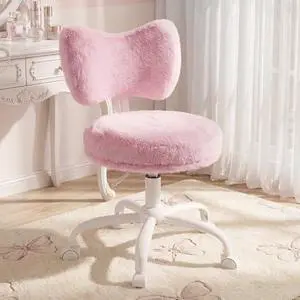 Homkdom Vanity Chair with Wheels, Pink Desk Chair with Cute Bow Backrest, Fluffy Faux Rabbit Fur Small Office Chair for Vanity, Make-up Room, Bedroom, Dorm, Small Space, Height Adjustable, Pink Homkdom Vanity Chair with Wheels, Pink Desk Chair with Cute Bow Backrest, Fluffy Faux Rabbit Fur Small Office Chair for Vanity, Make-up Room, Bedroom, Dorm, Small Space, Height Adjustable, Pink