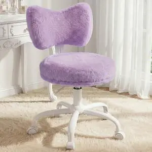 Homkdom Vanity Chair with Wheels, Cute Desk Chair with Bow Backrest, Fluffy Faux Rabbit Fur Small Office Chair for Vanity, Make-up Room, Bedroom, Dorm, Height Adjustable, Purple Homkdom Vanity Chair with Wheels, Cute Desk Chair with Bow Backrest, Fluffy Faux Rabbit Fur Small Office Chair for Vanity, Make-up Room, Bedroom, Dorm, Height Adjustable, Purple