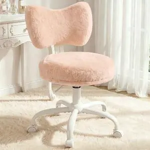 Homkdom Vanity Chair with Wheels, Cute Desk Chair with Bow Backrest, Fluffy Faux Rabbit Fur Small Office Chair for Vanity, Make-up Room, Bedroom, Dorm, Height Adjustable, Orange Pink Homkdom Vanity Chair with Wheels, Cute Desk Chair with Bow Backrest, Fluffy Faux Rabbit Fur Small Office Chair for Vanity, Make-up Room, Bedroom, Dorm, Height Adjustable, Orange Pink